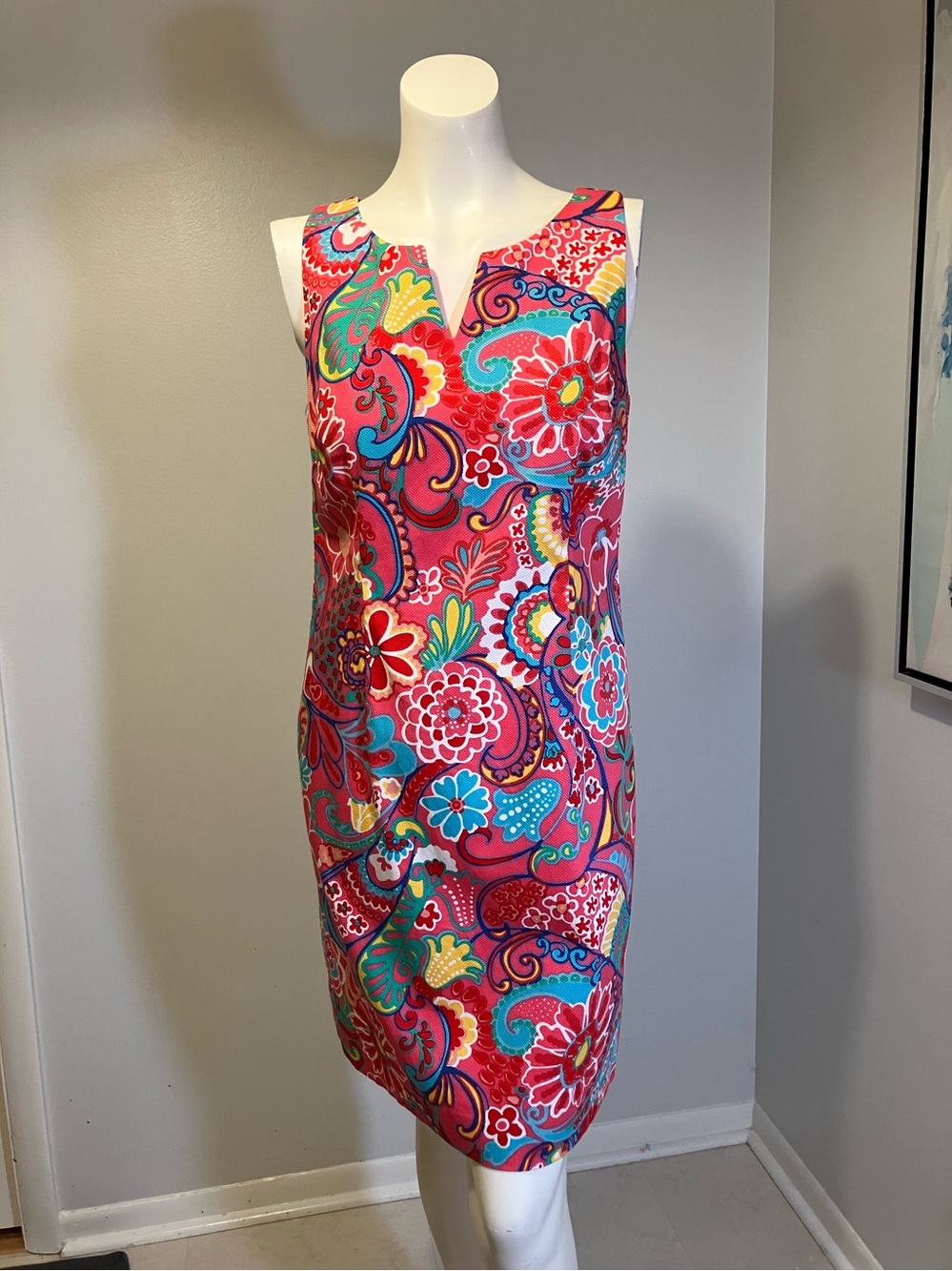TALBOTS VIBRANT PAISLEY/FLORAL SLEEVELESS SHIFT DRESS 10P